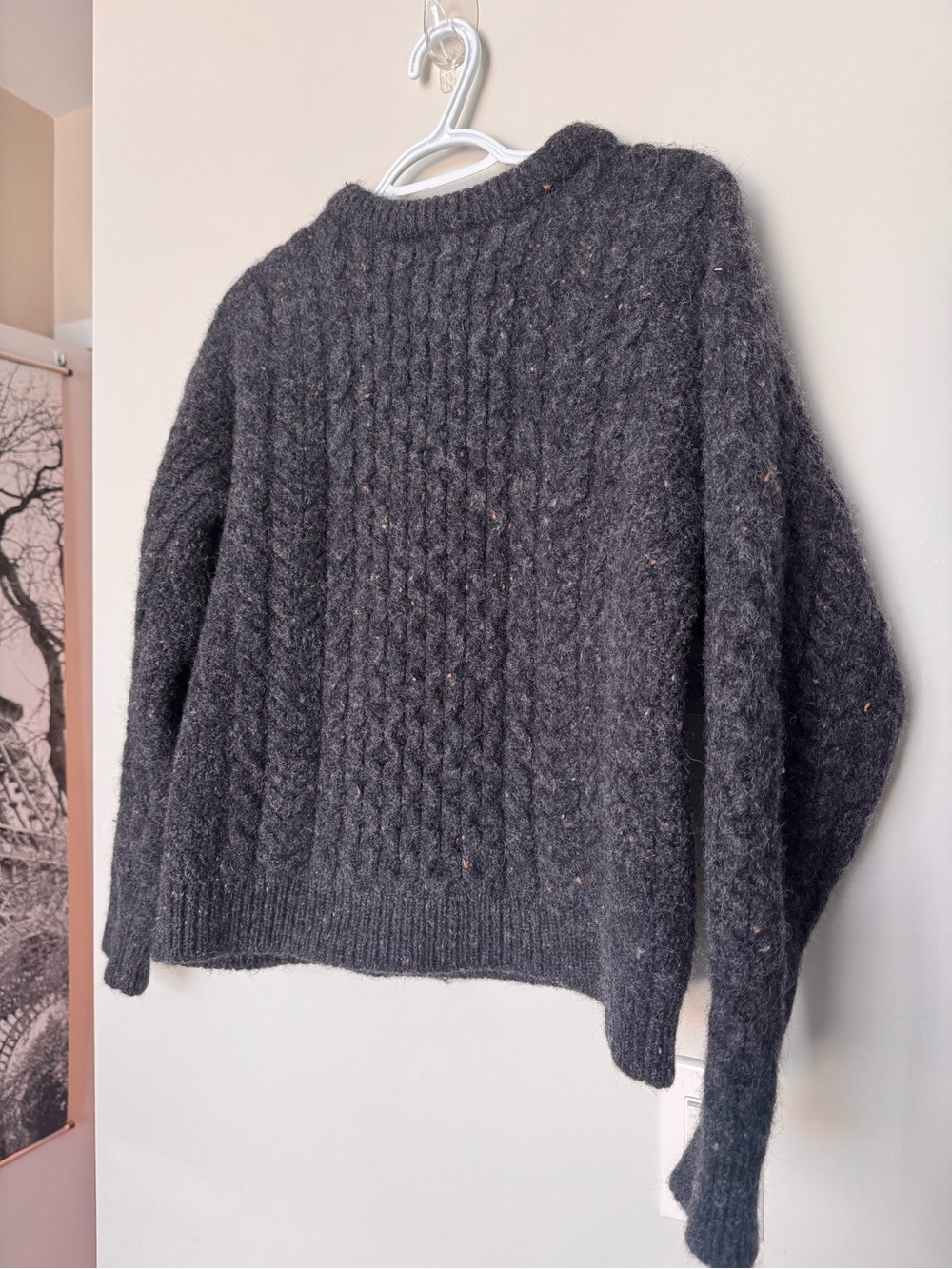 Vintage L.L.Bean Irish Wool Cable Knit Sweater Mens M Charcoal